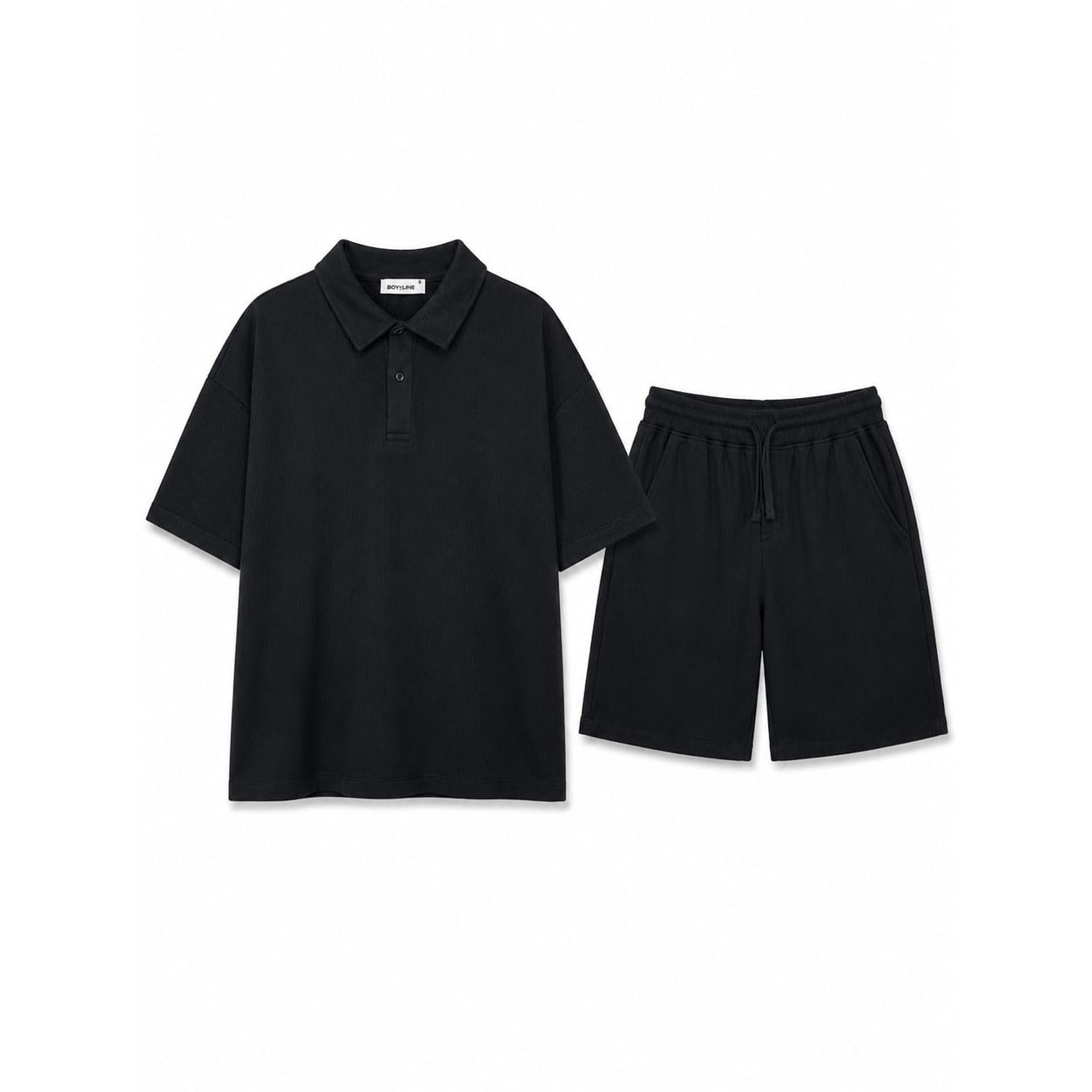 WEELZ Button-Collar Cotton T-Shirt & Shorts Set - Black - view 2