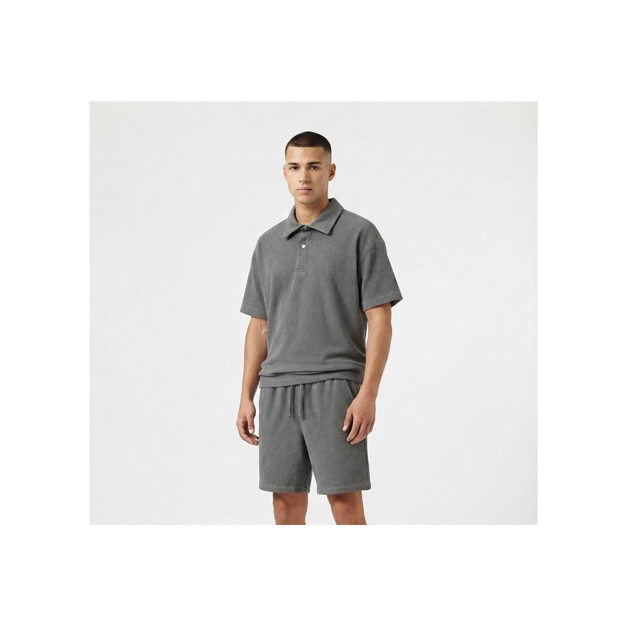 WEELZ Button-Collar Cotton T-Shirt & Shorts Set - Grey - view 1