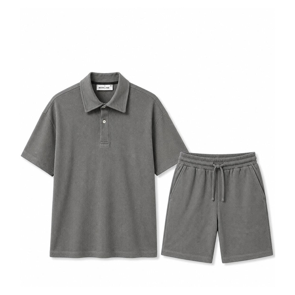 WEELZ Button-Collar Cotton T-Shirt & Shorts Set - Grey - view 2