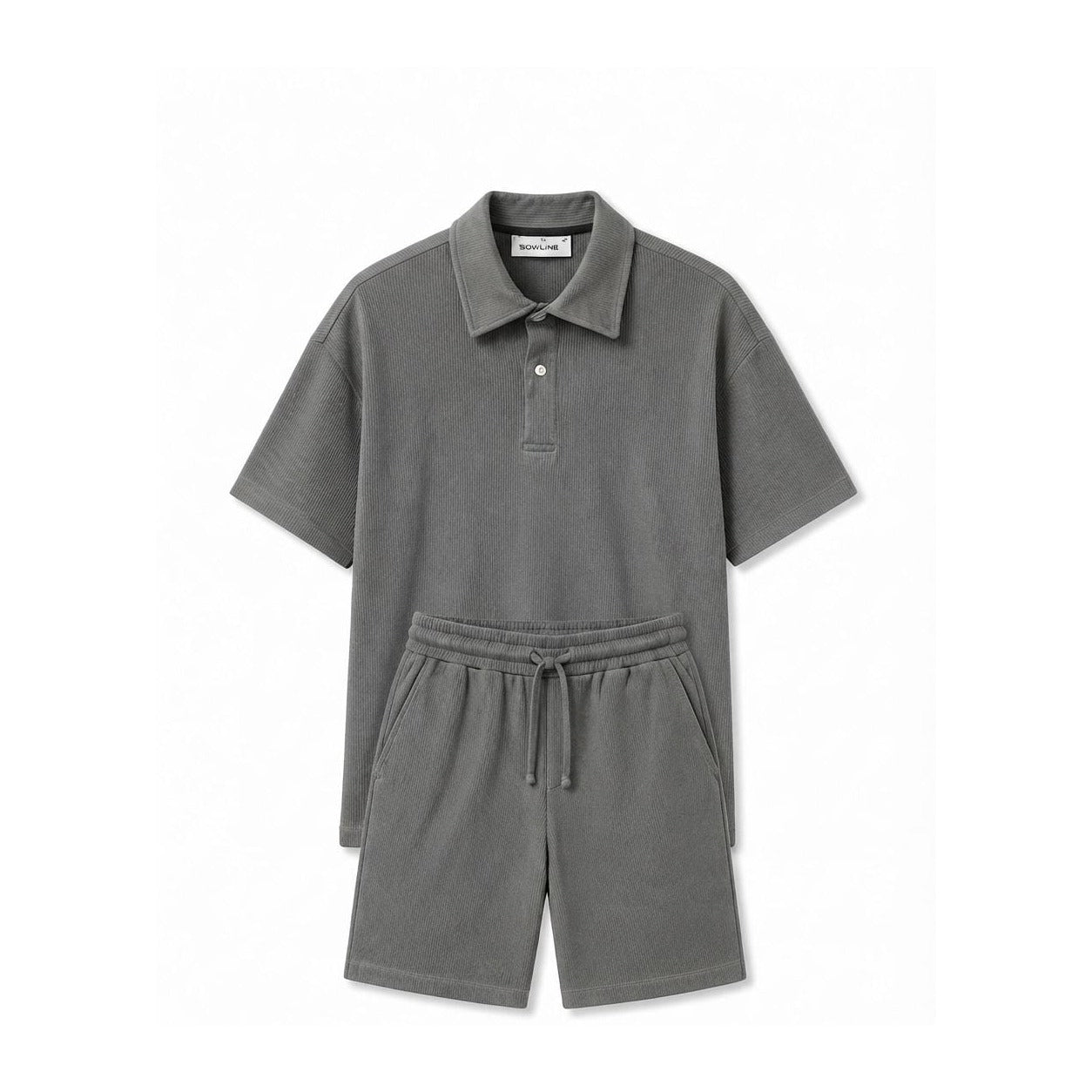 WEELZ Button-Collar Cotton T-Shirt & Shorts Set - Grey - view 3