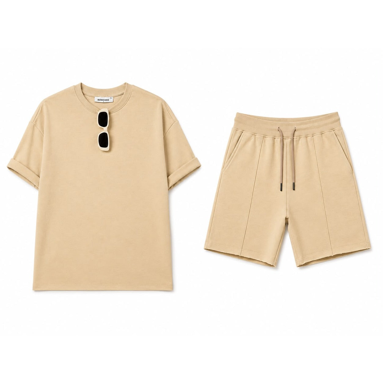WEELZ Cooling Cotton Crew-Neck T-Shirt & Shorts Set - Beige - view 2