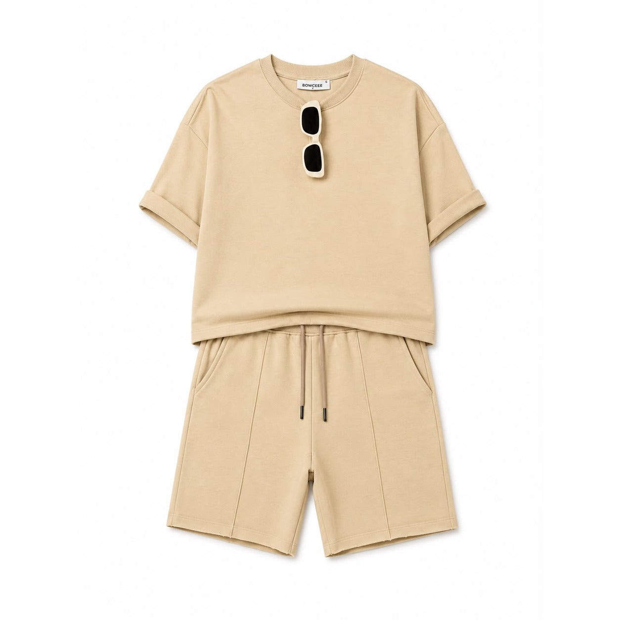 WEELZ Cooling Cotton Crew-Neck T-Shirt & Shorts Set - Beige - view 3