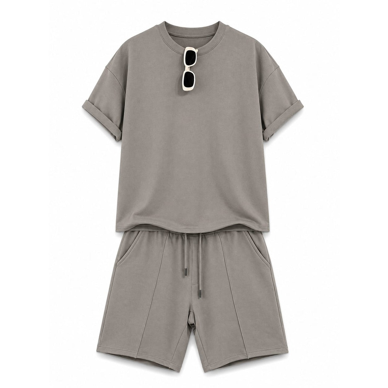 WEELZ Cooling Cotton Crew-Neck T-Shirt & Shorts Set - Grey - view 3