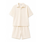 WEELZ Textured V-Collar T-Shirt & Shorts Set - Off-White - view 3