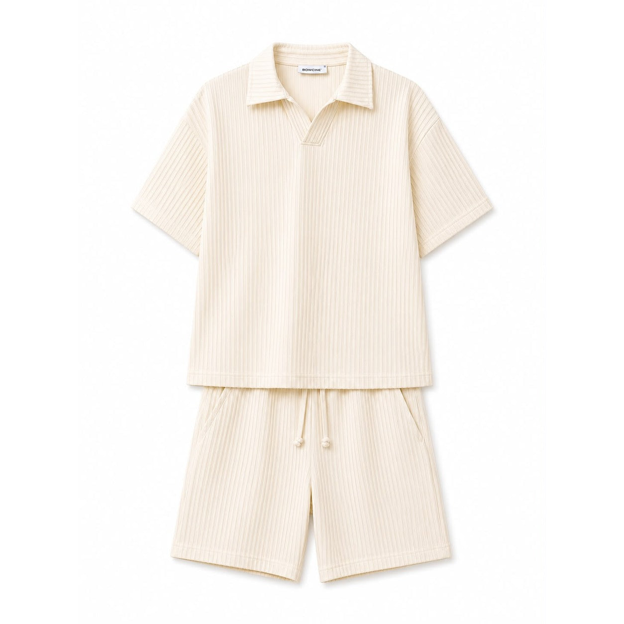 WEELZ Textured V-Collar T-Shirt & Shorts Set - Off-White - view 3