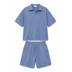 WEELZ Textured V-Collar T-Shirt & Shorts Set - Petrol Blue - view 1