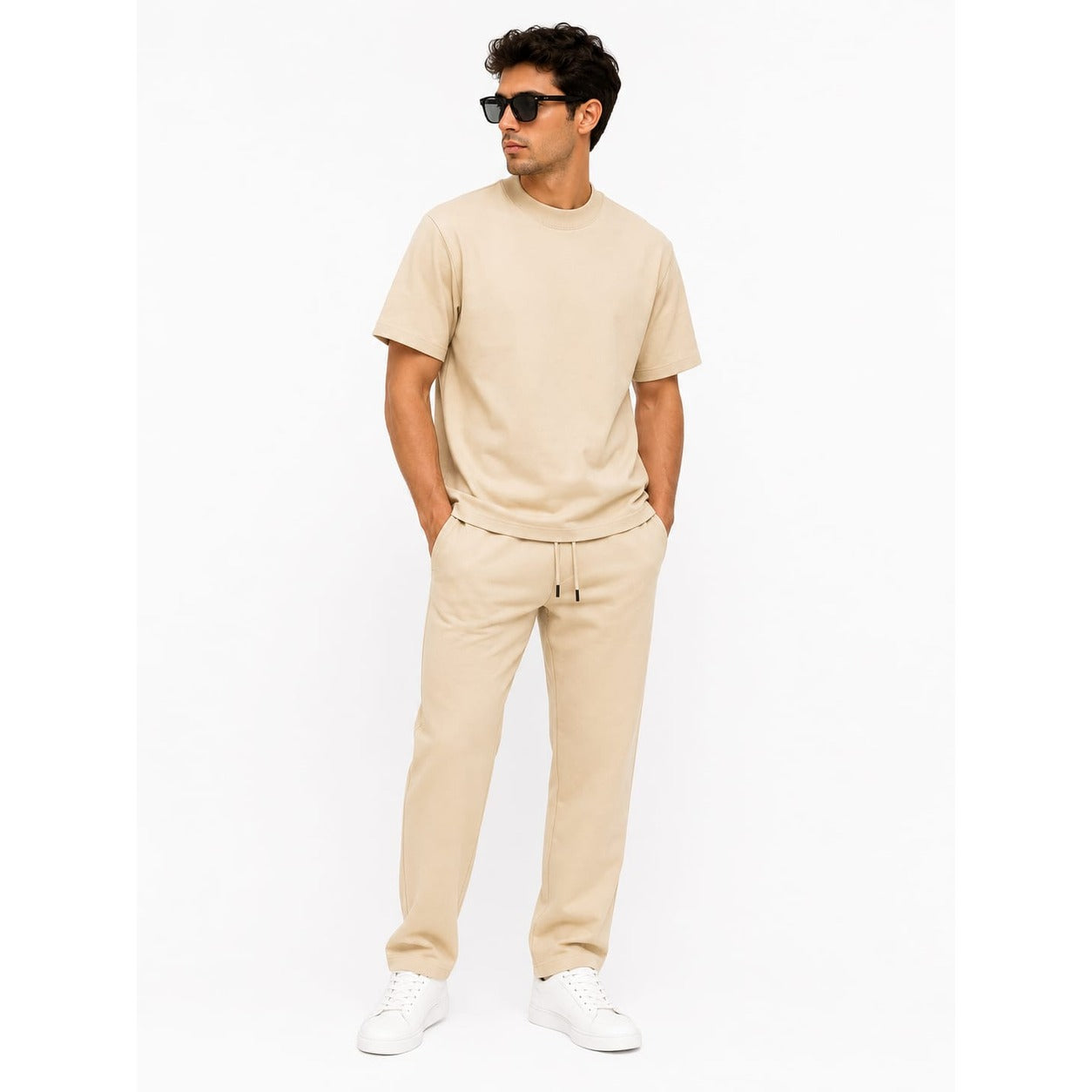 WEELZ Cotton Crew-Neck T-Shirt & Pants Set - Beige - view 1