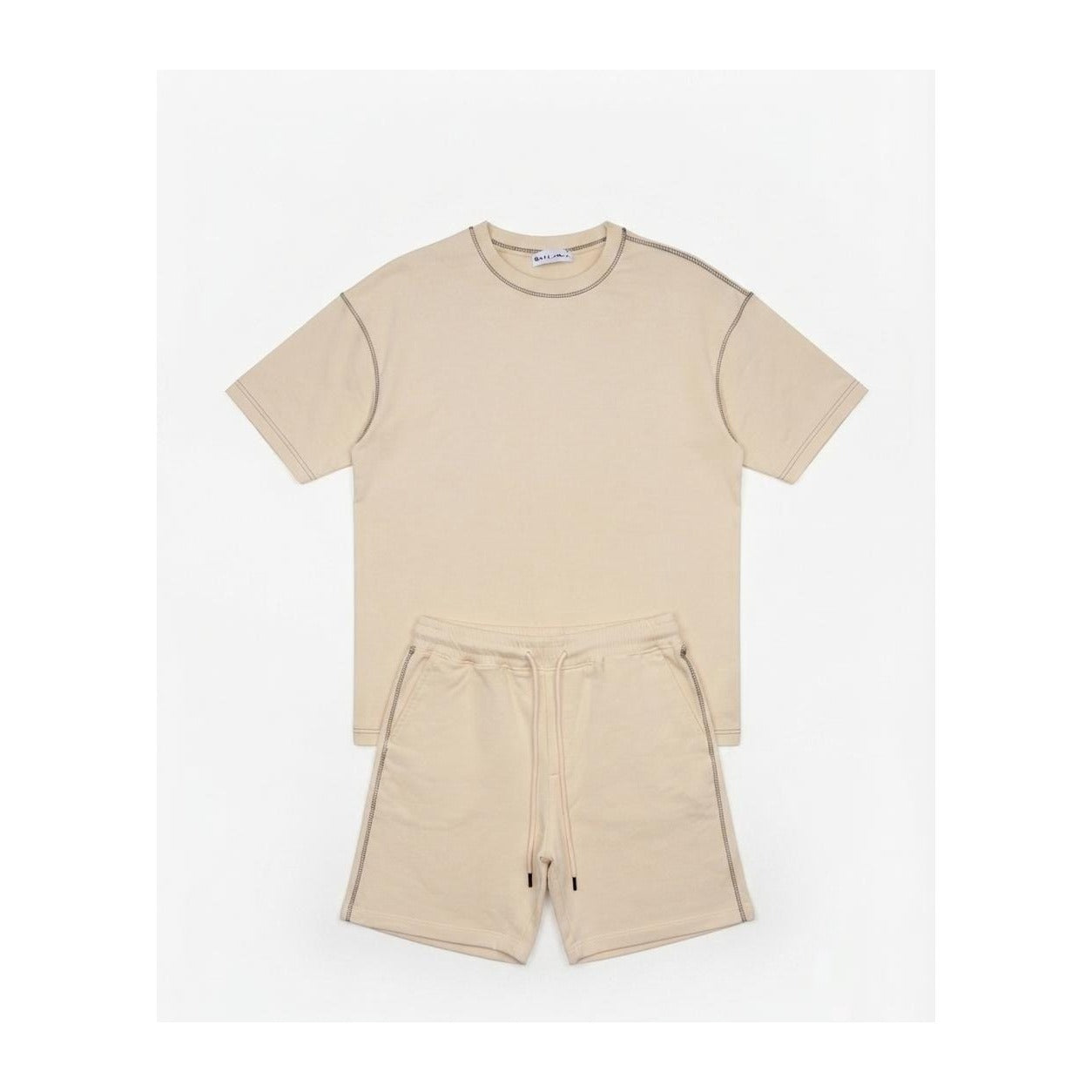 WEELZ Contrast-Stitch Cotton T-Shirt & Shorts Set - Beige - view 1