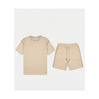 WEELZ Contrast-Stitch Cotton T-Shirt & Shorts Set - Beige - view 2