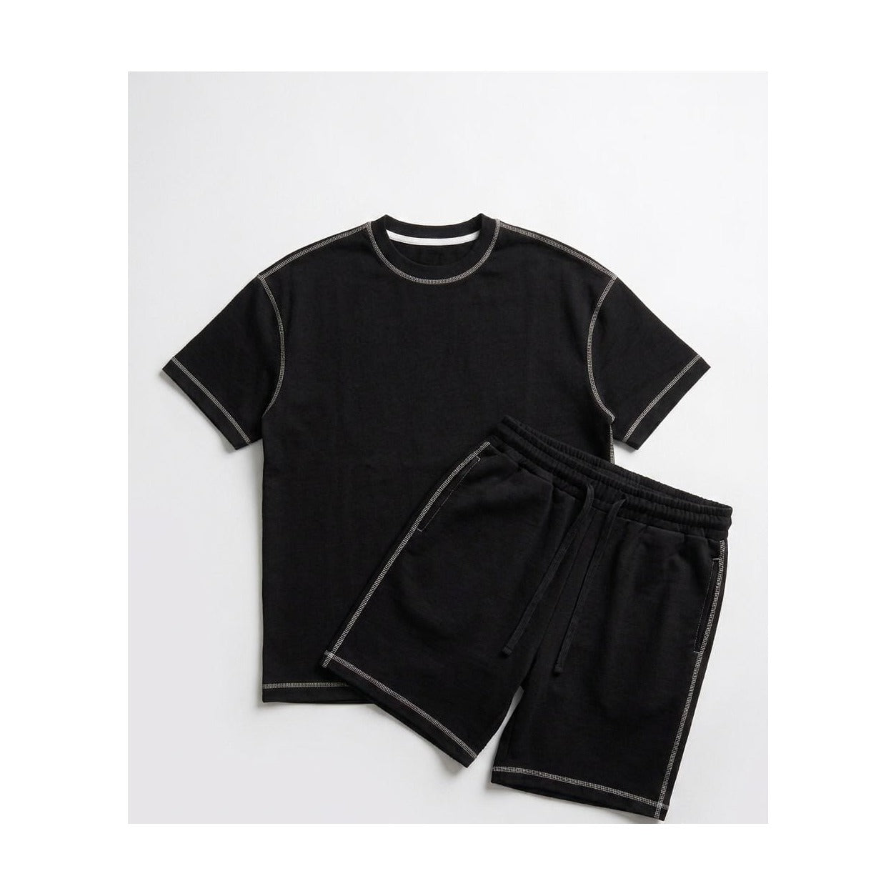 WEELZ Contrast-Stitch Cotton T-Shirt & Shorts Set - Black - view 2
