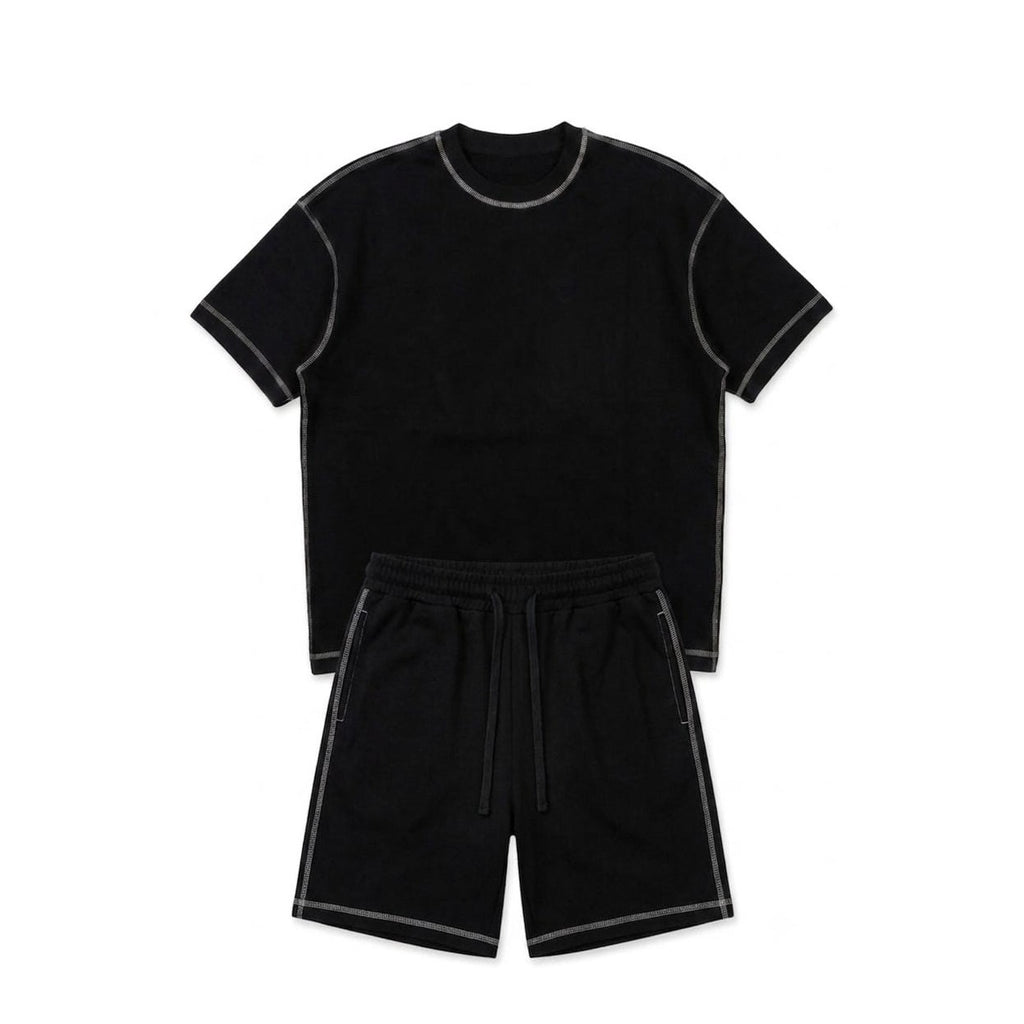 WEELZ Contrast-Stitch Cotton T-Shirt & Shorts Set - Black - view 3