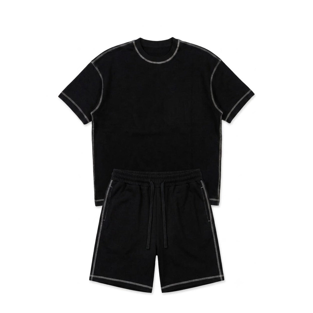 WEELZ Contrast-Stitch Cotton T-Shirt & Shorts Set - Black - view 3