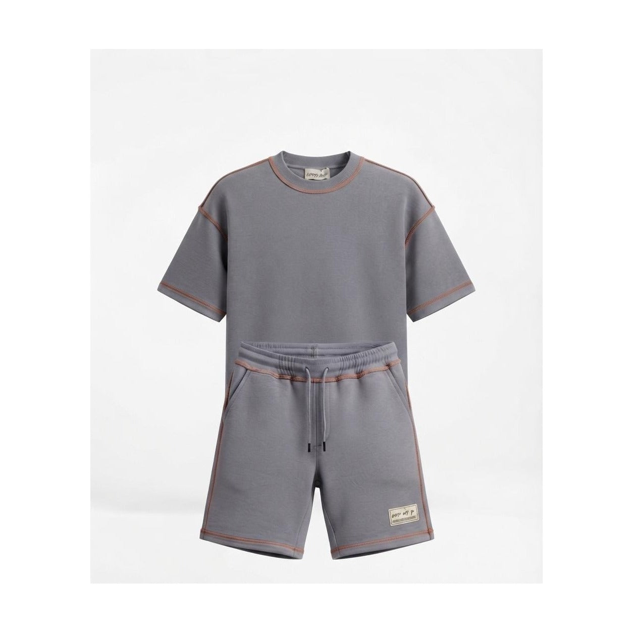 WEELZ Contrast-Stitch Cotton T-Shirt & Shorts Set - Grey - view 1