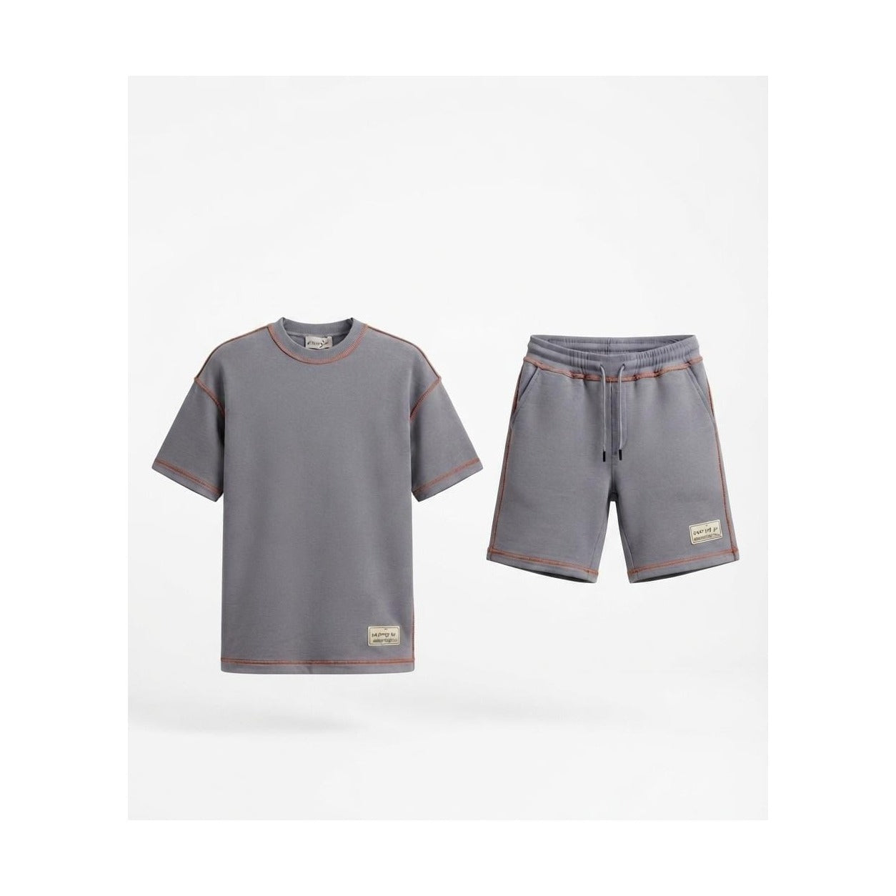 WEELZ Contrast-Stitch Cotton T-Shirt & Shorts Set - Grey - view 3