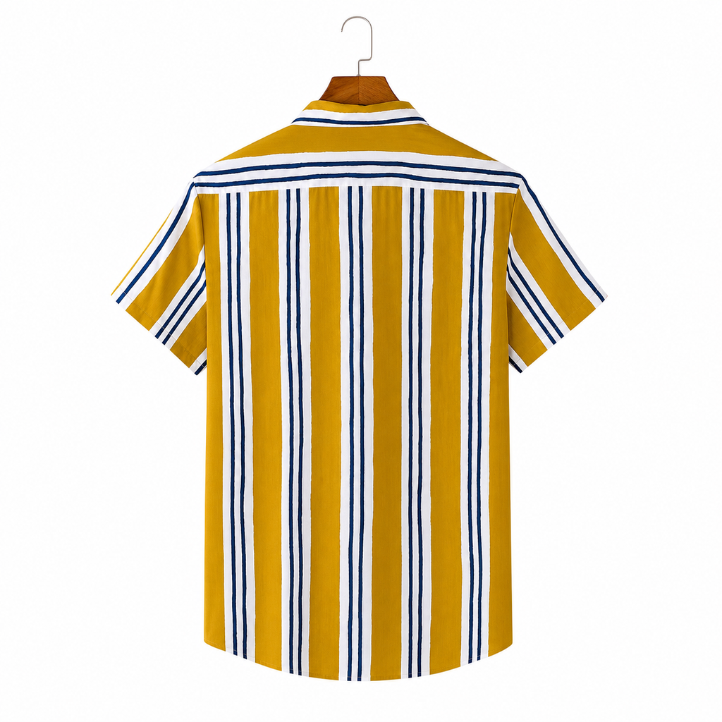 WEELZ Striped Print Hawaii Shirt — Mustard — back