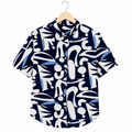 WEELZ navy and sky blue Hawaii shirt, front hanger view