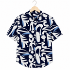 WEELZ navy and sky blue Hawaii shirt, front hanger view