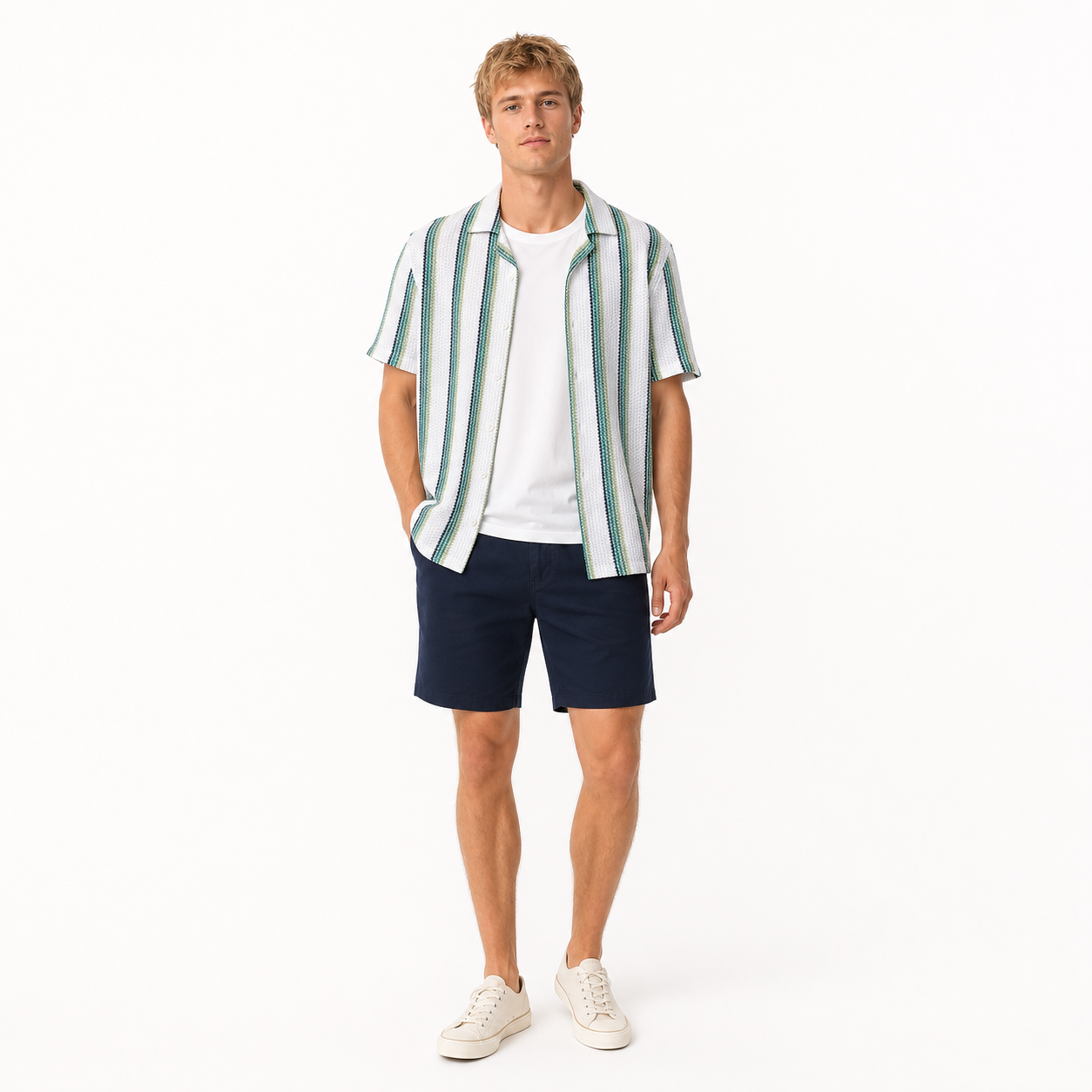 WEELZ Striped Mesh Knit Shirt — Olive Stripe — 03 model 1