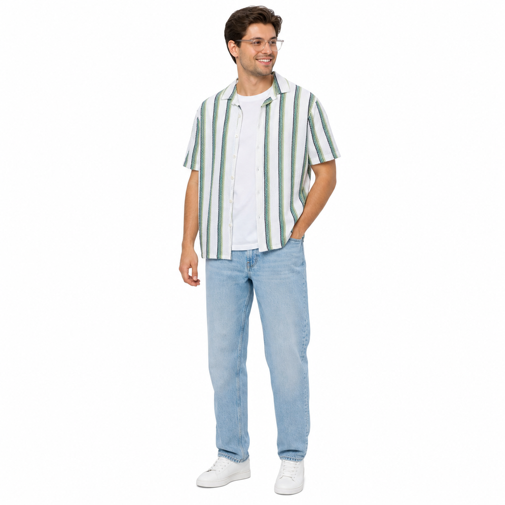 WEELZ Striped Mesh Knit Shirt — Olive Stripe — 05 model 3