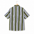 WEELZ olive and white striped Hawaii shirt, back hanger view