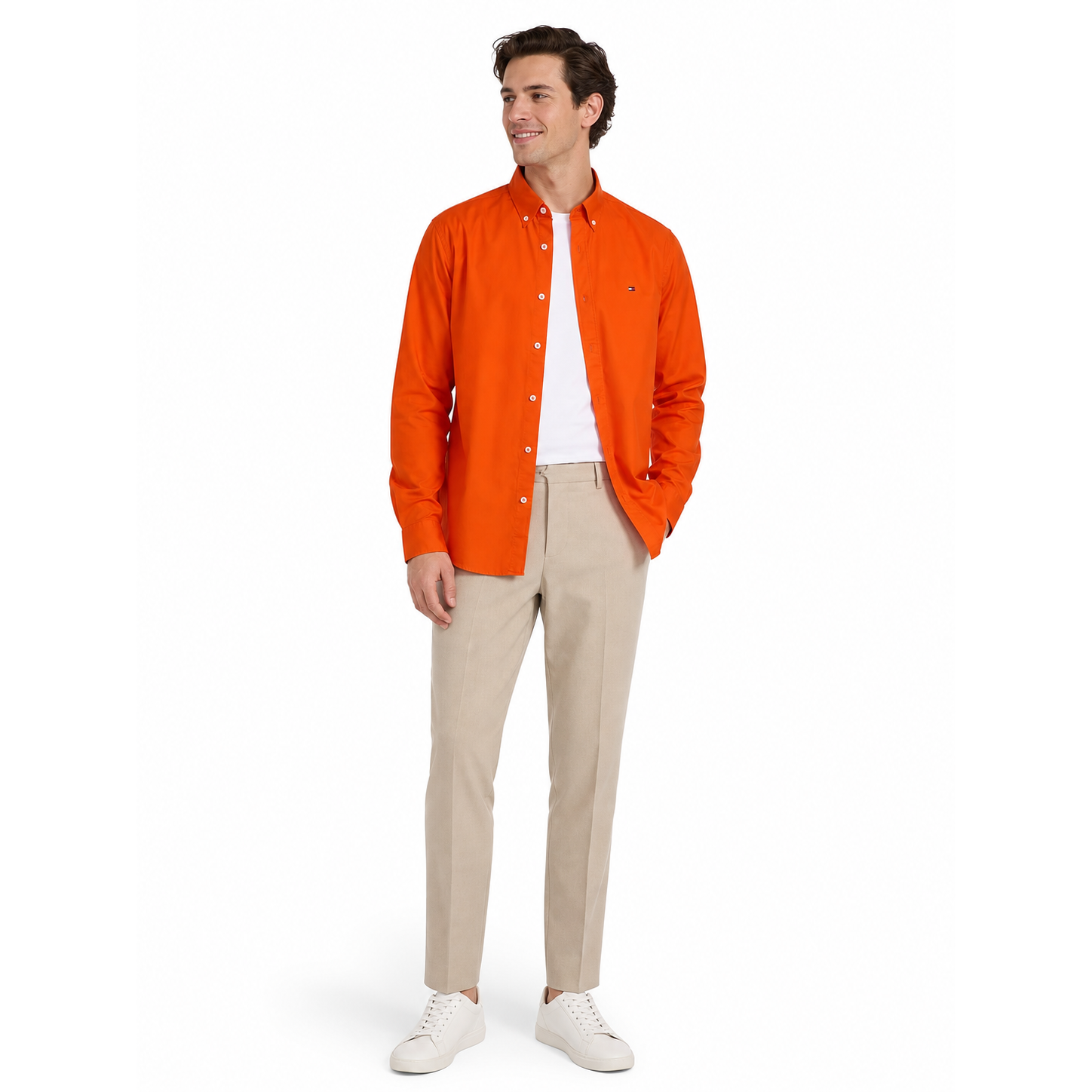 WEELZ Classic Cotton Button-Down Shirt — Orange — styled look 1