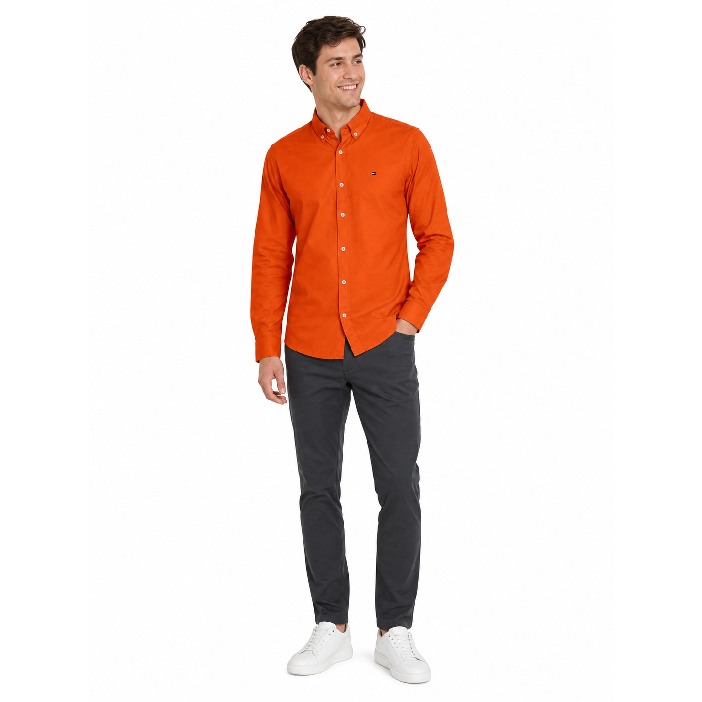WEELZ Classic Cotton Button-Down Shirt — Orange — styled look 2
