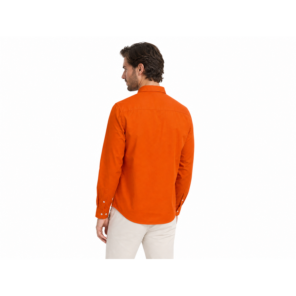 WEELZ Classic Cotton Button-Down Shirt — Orange — back styling view