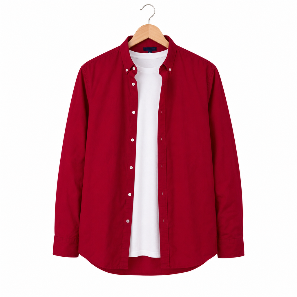 WEELZ Classic Cotton Button-Down Shirt — Red — front hanger view