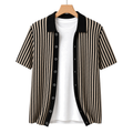 WEELZ Striped Button-Through Knit Shirt — Black & Tan — front hanging view