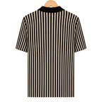 WEELZ Striped Button-Through Knit Shirt — Black & Tan — back hanging view