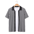 WEELZ Striped Button-Through Knit Shirt — Grey & Black — front hanging view