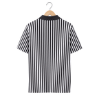 WEELZ Striped Button-Through Knit Shirt — Grey & Black — back hanging view