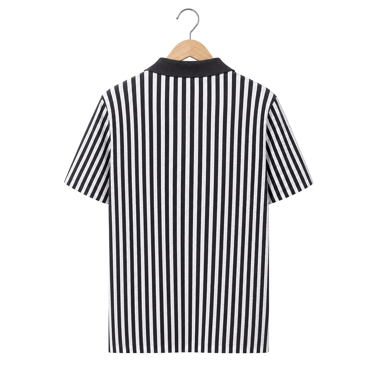 WEELZ Striped Button-Through Knit Shirt — Grey & Black — back hanging view
