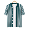 WEELZ Striped Button-Through Knit Shirt — Teal & White — front hanging view