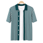 WEELZ Striped Button-Through Knit Shirt — Teal & White — front hanging view