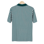WEELZ Striped Button-Through Knit Shirt — Teal & White — back hanging view