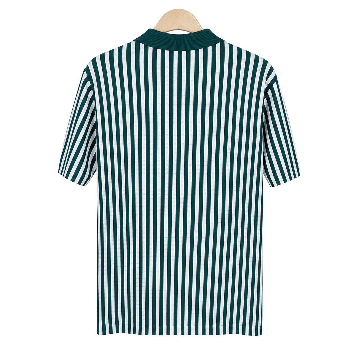 WEELZ Striped Button-Through Knit Shirt — Teal & White — back hanging view