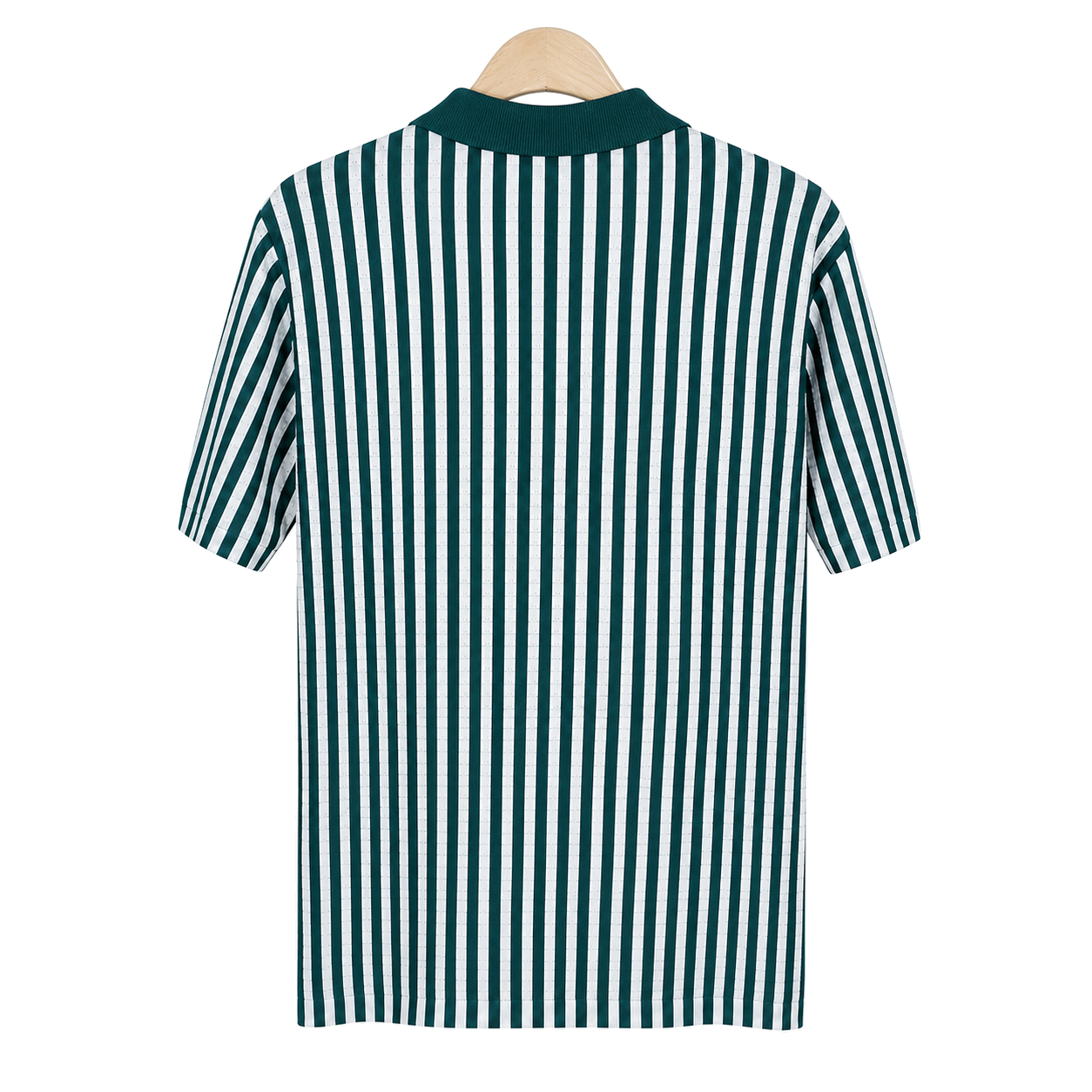 WEELZ Striped Button-Through Knit Shirt — Teal & White — back hanging view