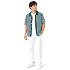 WEELZ Striped Button-Through Knit Shirt — Teal & White — model look 1