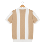 WEELZ Vertical Color-Block Knit Polo — Beige & Cream — back hanging view