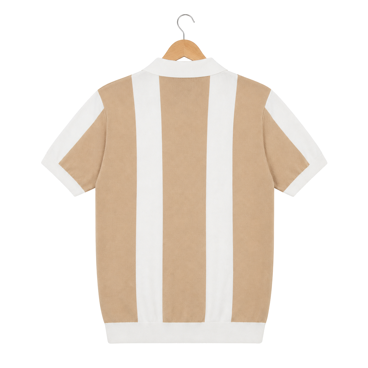WEELZ Vertical Color-Block Knit Polo — Beige & Cream — back hanging view