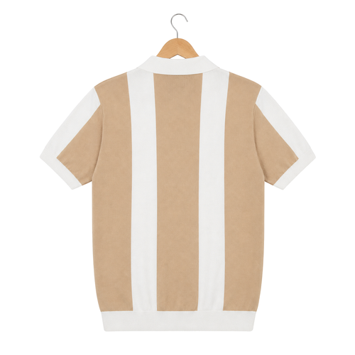 WEELZ Vertical Color-Block Knit Polo — Beige & Cream — back hanging view
