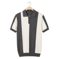 WEELZ Vertical Color-Block Knit Polo — Grey & Cream — front hanging view