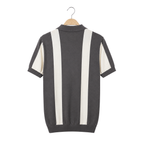 WEELZ Vertical Color-Block Knit Polo — Grey & Cream — back hanging view