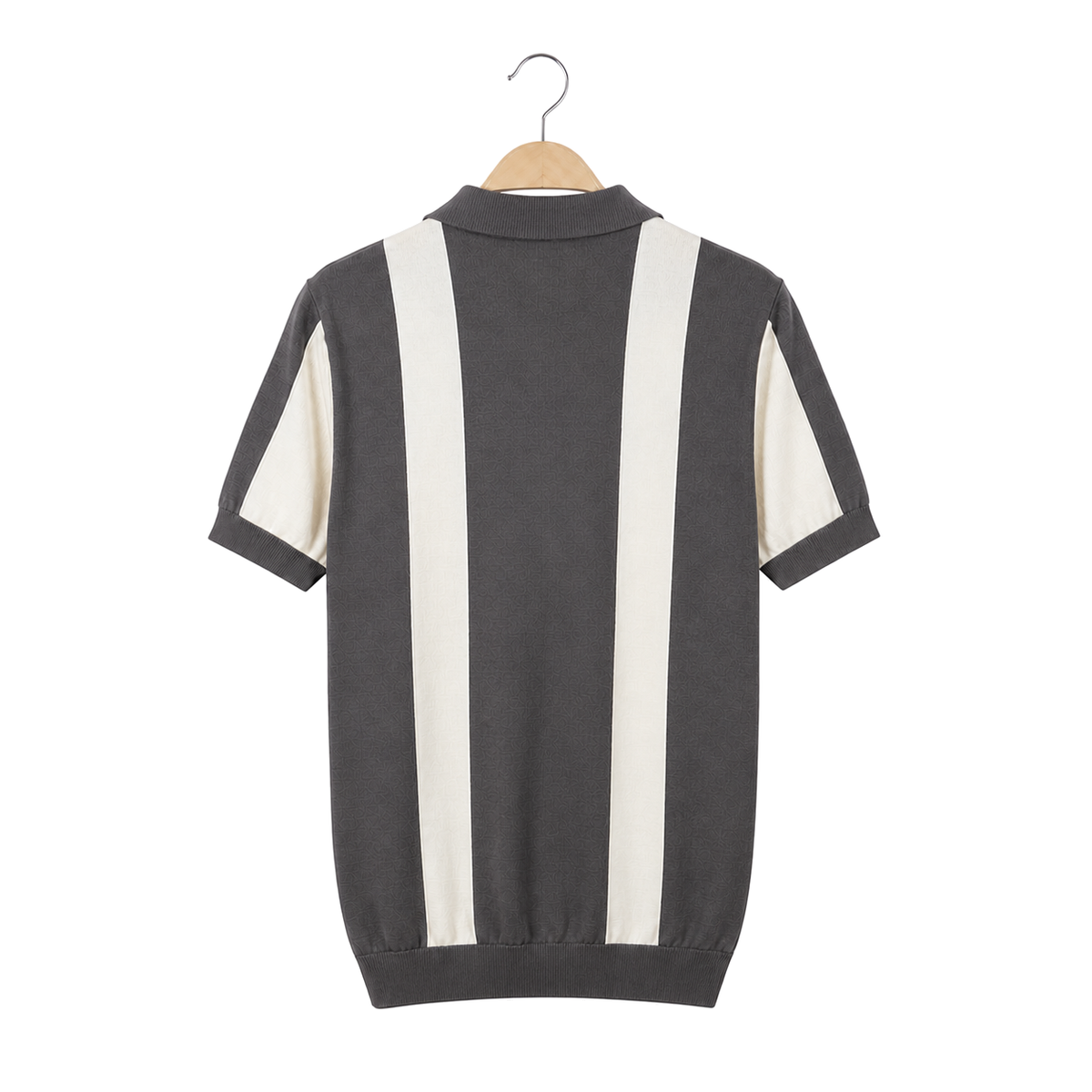 WEELZ Vertical Color-Block Knit Polo — Grey & Cream — back hanging view