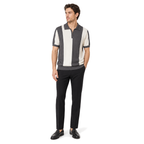 WEELZ Vertical Color-Block Knit Polo — Grey & Cream — model look 1