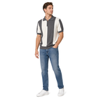WEELZ Vertical Color-Block Knit Polo — Grey & Cream — model look 2