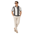 WEELZ Vertical Color-Block Knit Polo — Grey & Cream — model look 3