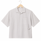 WEELZ striped box-fit short-sleeve shirt — Beige, source-verified front product view