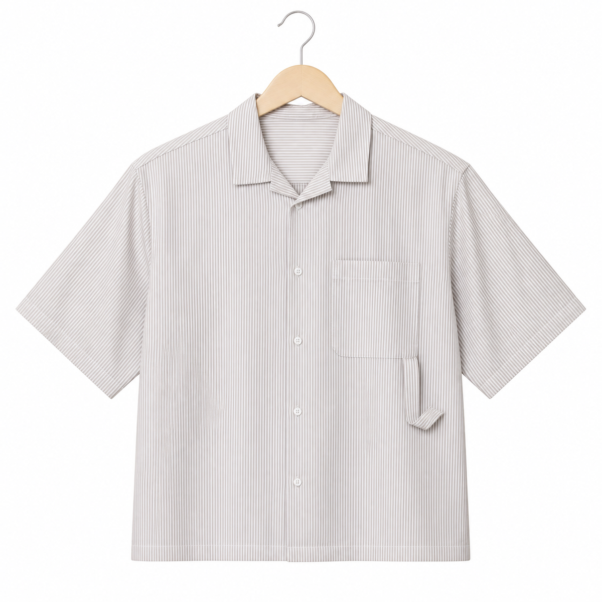 WEELZ striped box-fit short-sleeve shirt — Beige, source-verified front product view